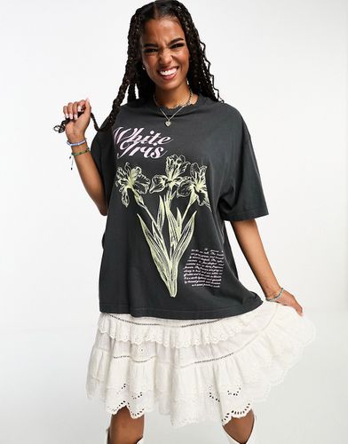 T-shirt oversize antracite slavato con grafica con iris bianco - ASOS DESIGN - Modalova