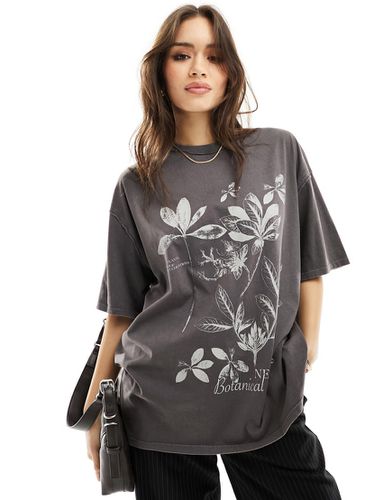 T-shirt oversize antracite slavato con grafiche "NY Botanical" - ASOS DESIGN - Modalova