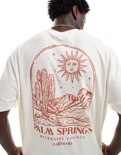 T-shirt oversize beige con stampa "Palm Springs" sul retro - ASOS DESIGN - Modalova