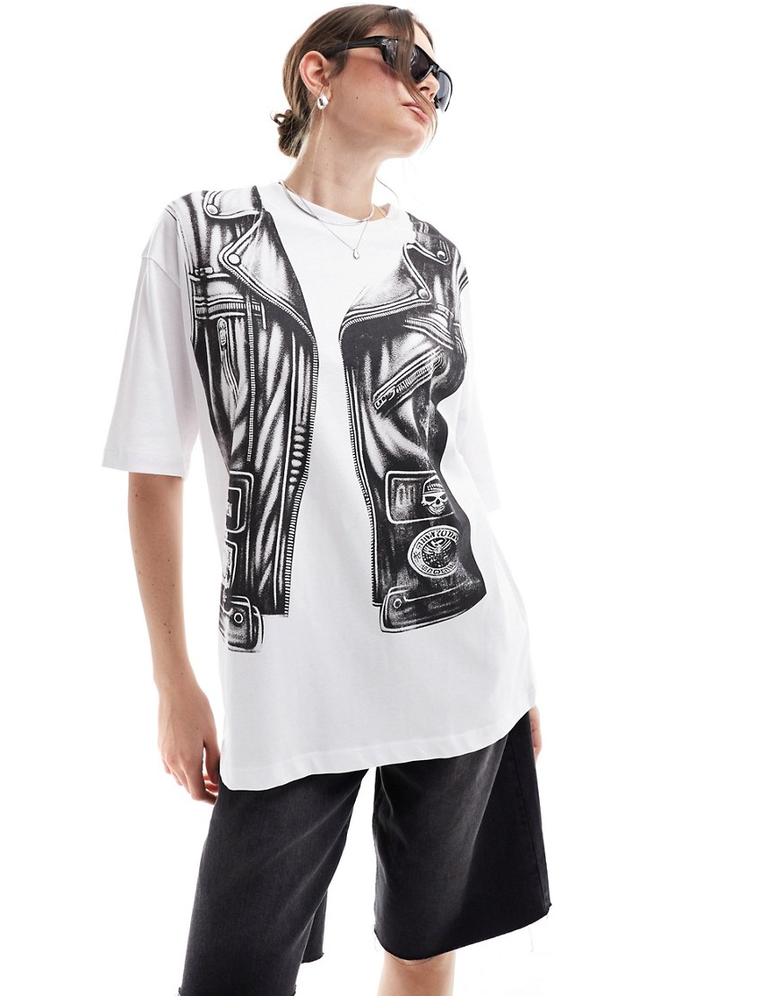 T-shirt oversize bianca con stampa grafica di gilet - ASOS DESIGN - Modalova