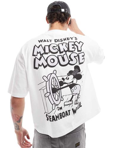 T-shirt oversize bianca taglio squadrato con stampe di Topolino "Mickey Mouse Steamboat Willie" su licenza Disney - ASOS DESIGN - Modalova