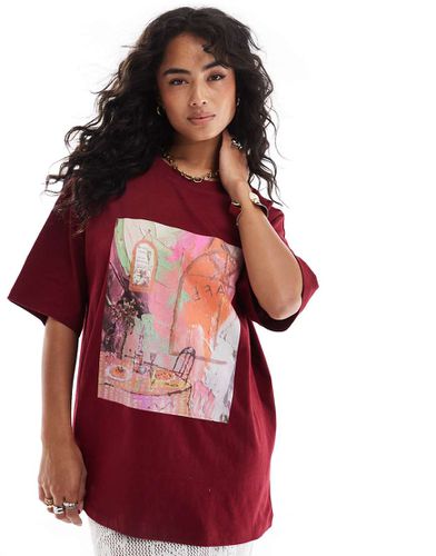 T-shirt oversize bordeaux con grafica con ristorante - ASOS DESIGN - Modalova