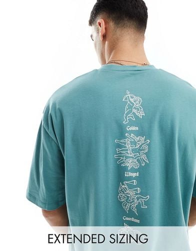 T-shirt oversize color -azzurro con stampa rinascimentale sul retro - ASOS DESIGN - Modalova