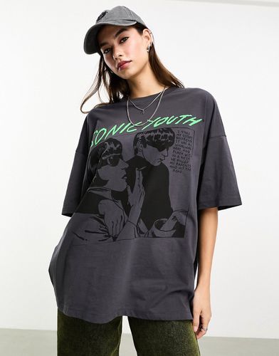 T-shirt oversize color antracite con stampa grafica dei Sonic Youth su licenza - ASOS DESIGN - Modalova