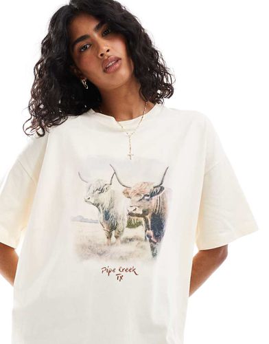 T-shirt oversize écru con stampa di mucca highlander - ASOS DESIGN - Modalova