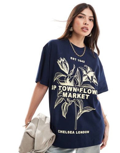 T-shirt oversize navy con grafica "Flower Market" - ASOS DESIGN - Modalova