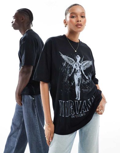 T-shirt oversize nera con stampa "Nirvana" su licenza - ASOS DESIGN - Modalova