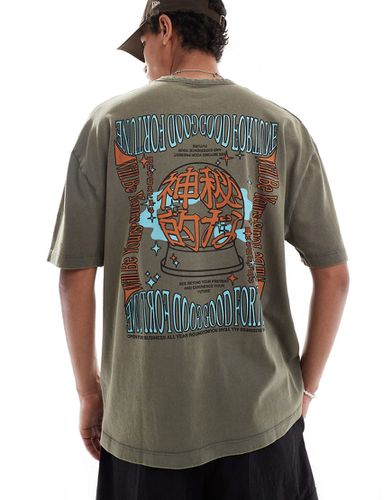 T-shirt oversize pesante color slavato con stampa celestiale sul retro - ASOS DESIGN - Modalova