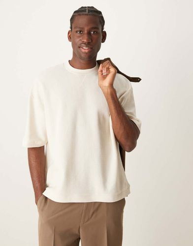 T-shirt oversize squadrata color crema lavorata a nido d'ape con fascia sul fondo - ASOS DESIGN - Modalova