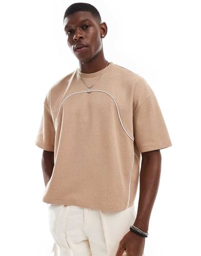 T-shirt oversize squadrata beige lavorata a nido d'ape con profili a contrasto - ASOS DESIGN - Modalova