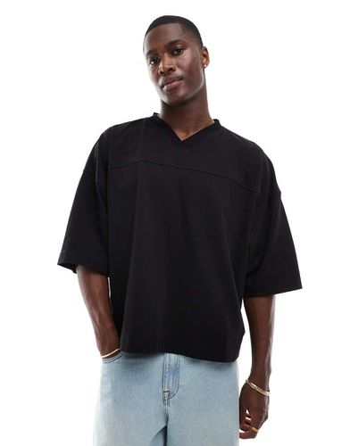 T-shirt pesante extra oversize nera con scollo a V e cuciture - ASOS DESIGN - Modalova