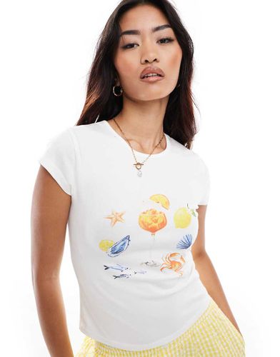 T-shirt ristretta bianca con grafica a tema vacanze - ASOS DESIGN - Modalova