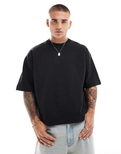 T-shirt squadrata oversize premium nera in tessuto interlock da 300 gsm - ASOS DESIGN - Modalova