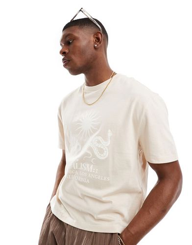 T-shirt squadrata vestibilità comoda beige con stampa celestiale sul davanti - ASOS DESIGN - Modalova