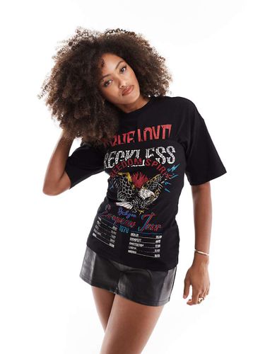 T-shirt stile corsetto a doppio strato nera con grafica stile rock - ASOS DESIGN - Modalova