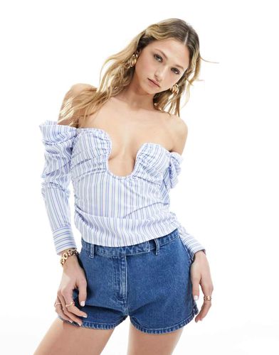 Top a fascia arricciato con spalle scoperte a righe - ASOS DESIGN - Modalova