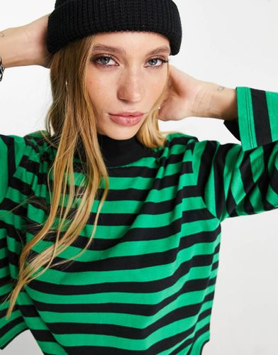 Top a maniche lunghe accollato squadrato a righe nere e verdi - ASOS DESIGN - Modalova