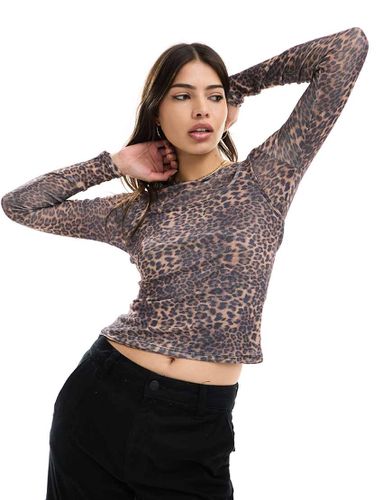 Top a maniche lunghe in rete a doppio strato con stampa leopardata - ASOS DESIGN - Modalova