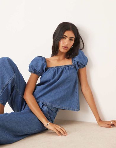 Top babydoll en jean à manches bouffantes - moyen - Asos Design - Modalova