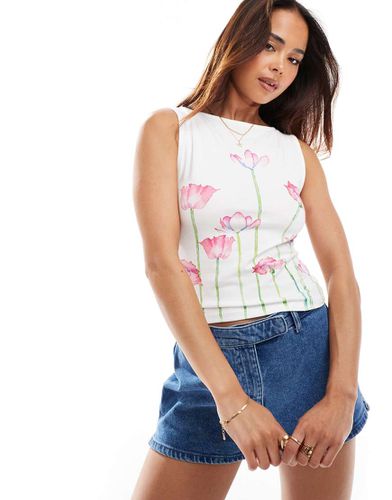 Top con grafica a fiori e scollo a barchetta - ASOS DESIGN - Modalova