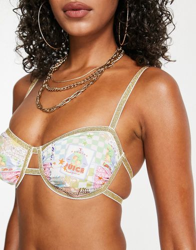 Top bikini con ferretto e coppe arricciate con stampa stile cartolina - ASOS DESIGN - Modalova