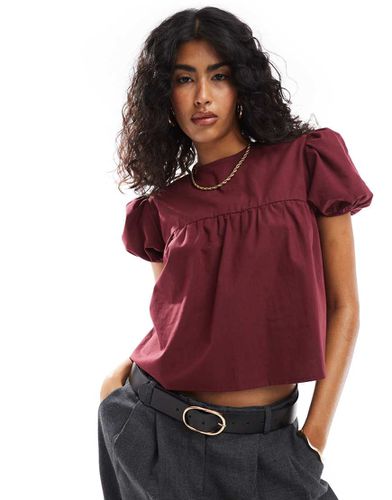 Top grembiule bordeaux con maniche a sbuffo - ASOS DESIGN - Modalova