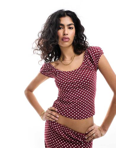 Top prendisole bordeaux a pois con maniche a sbuffo in coordinato - ASOS DESIGN - Modalova