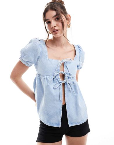 Top stile babydoll in denim medio - ASOS DESIGN - Modalova