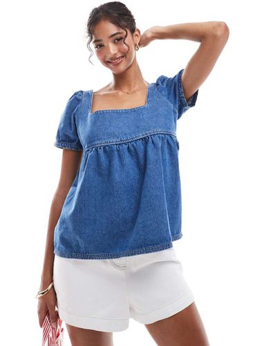 Top stile babydoll in denim medio - ASOS DESIGN - Modalova