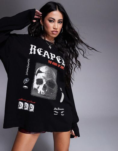 Top skater a maniche lunghe con grafica "Reaper" - ASOS DESIGN - Modalova