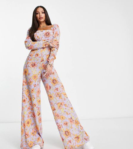 ASOS DESIGN Tall - Tuta jumpsuit a fiori in crêpe a bolle con scollo squadrato - ASOS Tall - Modalova