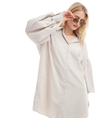 ASOS DESIGN Tall - Vestito camicia corto boyfriend color pietra a righe con maniche a campana - ASOS Tall - Modalova