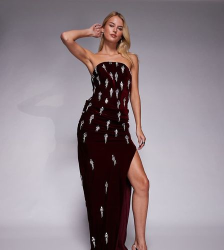 ASOS DESIGN Tall - Robe corset longue et ornementée en velours avec jupe drapée effet superposé - Mûre - Asos Tall - Modalova