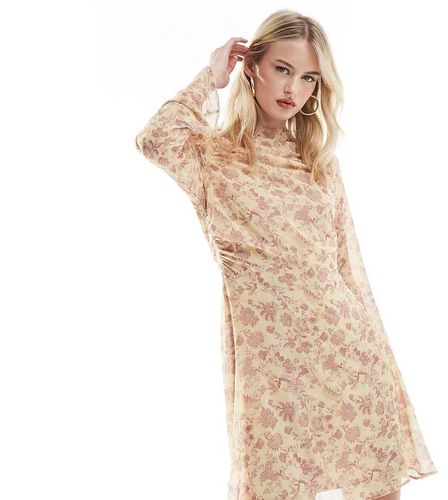 ASOS DESIGN Tall - Robe courte à col montant et imprimé fleurs - Bordeaux - Asos Tall - Modalova