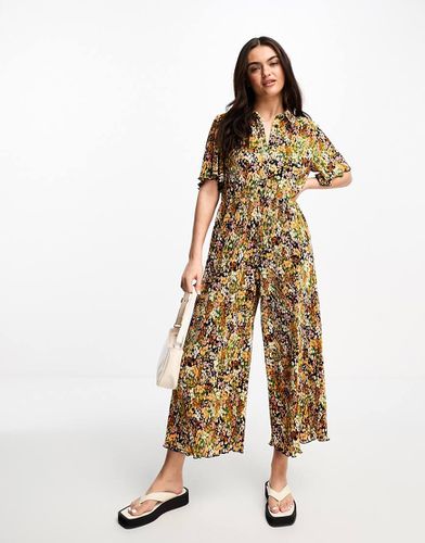 Tuta jumpsuit a punto smock plissé con colletto e stampa floreale - ASOS DESIGN - Modalova