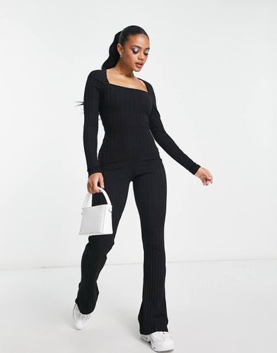 Tuta jumpsuit aderente nera a coste con scollo squadrato - ASOS DESIGN - Modalova