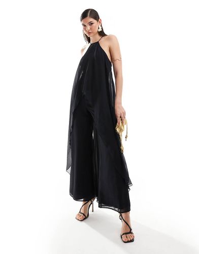 Tuta jumpsuit allacciata al collo nera con strato sovrapposto - ASOS DESIGN - Modalova