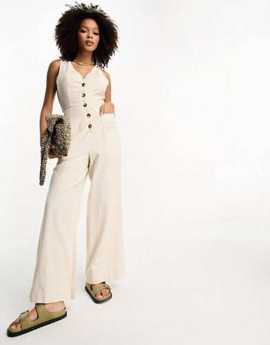 Tuta jumpsuit effetto lino avena con bottoni - ASOS DESIGN - Modalova