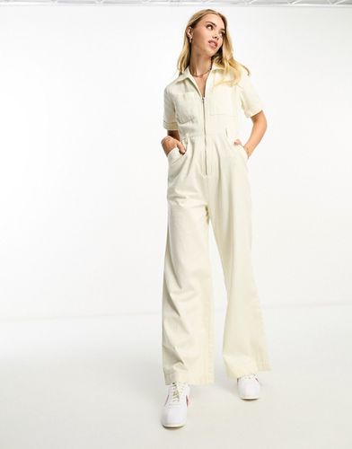 Tuta jumpsuit in twill color crema con fondo ampio e colletto - ASOS DESIGN - Modalova