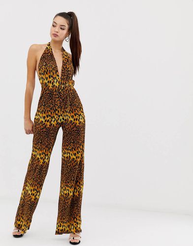 Tuta jumpsuit lunga plissettata leopardata con scollo profondo - ASOS DESIGN - Modalova