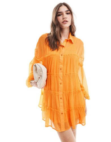 Vestito camicia corto in chiffon punto smock color mandarino - ASOS DESIGN - Modalova