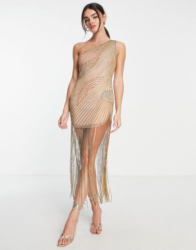 Vestito corto monospalla in rete oro decorata con strass - ASOS DESIGN - Modalova