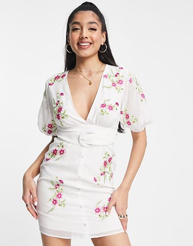 Vestito da giorno corto con fiori vivaci ricamati - ASOS DESIGN - Modalova