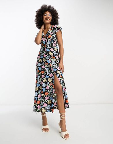 Vestito da giorno midi con bottoni e maniche con volant a fiori - ASOS DESIGN - Modalova