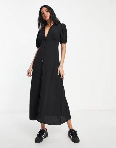 Vestito da giorno midi nero con bottoni sul davanti - ASOS DESIGN - Modalova