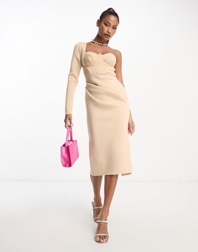 Vestito longuette midi monospalla color pietra stile corsetto - ASOS DESIGN - Modalova