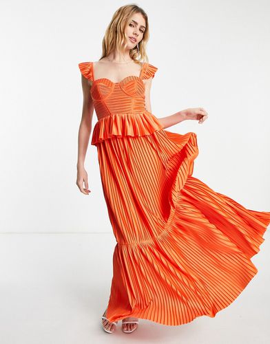 Vestito lungo a balze arancione a pieghe con dettaglio a corsetto - ASOS DESIGN - Modalova