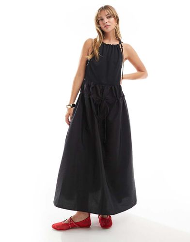 Vestito lungo accollato ibrido in jersey nero con gonna midi stile parachute - ASOS DESIGN - Modalova