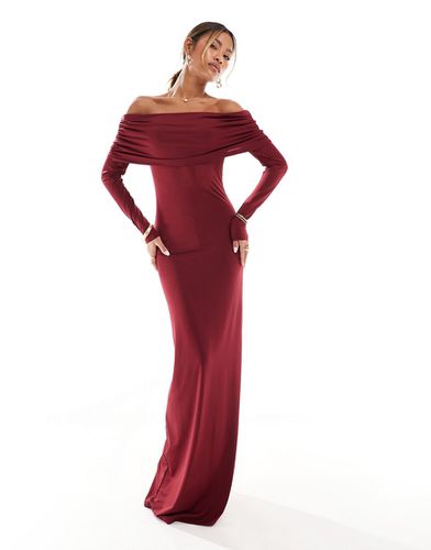 Vestito lungo color vino con scollo alla Bardot ampio - ASOS DESIGN - Modalova