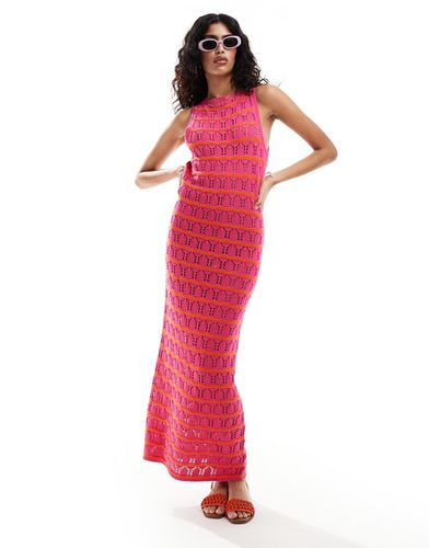 Vestito lungo in maglia a righe rosa e arancione con cuciture ondulate testurizzate e scollo rotondo - ASOS DESIGN - Modalova